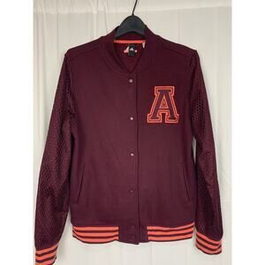 Adidas Varsity Bomber Jacket Women’s L Letter A Maroon Orange Logo Mesh Sleeves